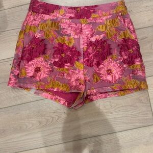 TCEC Floral Pink and Yellow Women's Jacquard floral Shorts size small